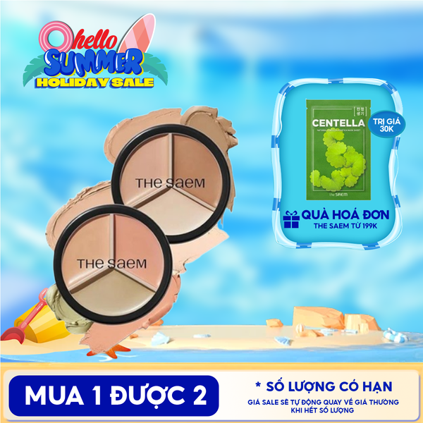  Che Khuyết Điểm Triệt Sắc, Che Phủ Cao The Saem Cover Perfection Triple Pot Concealer SPF28/PA+ 4.5g 