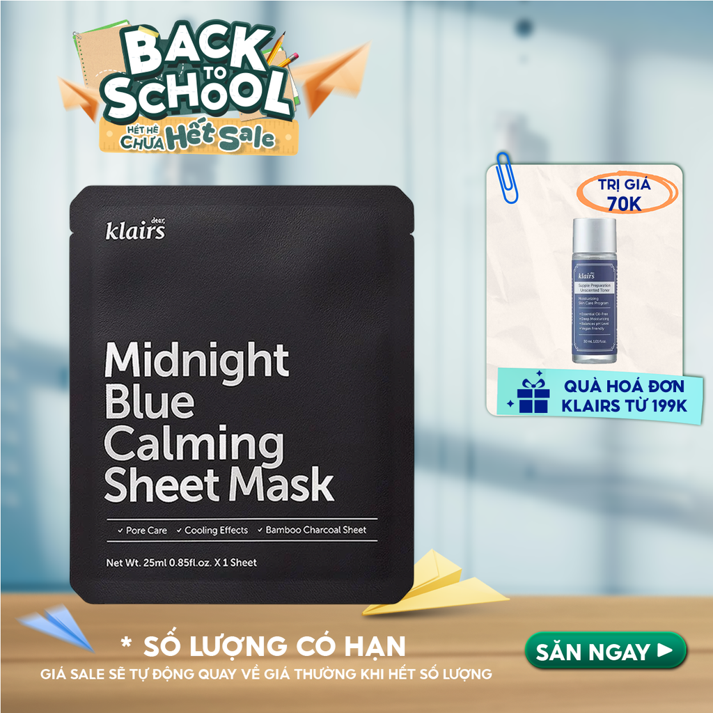 Mặt Nạ Klairs Làm Dịu, Hỗ Trợ Giảm Kích Ứng, Phục Hồi Da Midnight Blue Calming Sheet Mask 25ml