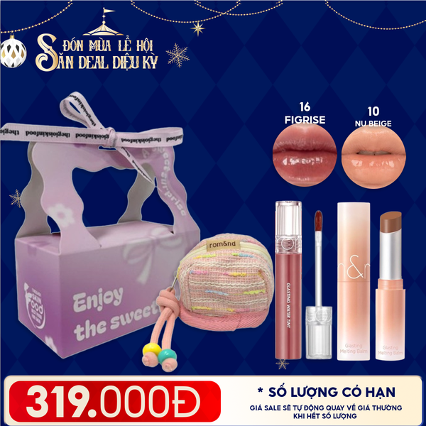  Combo Quà Tặng: Son Tint Nước Romand Glasting Water Tint + Son Dưỡng Có Màu Romand Glasting Melting Balm + Túi Đựng Airpods + Túi Quà 