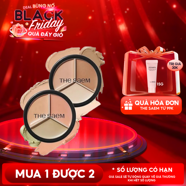  Che Khuyết Điểm Triệt Sắc, Che Phủ Cao The Saem Cover Perfection Triple Pot Concealer SPF28/PA+ 4.5g 