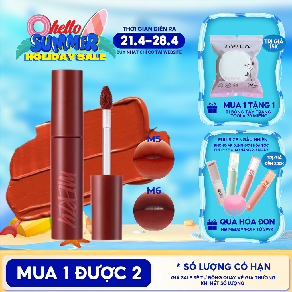 [Màu 1-6] Son Kem Lì Merzy Siêu Mịn Môi Bite The Beat Mellow Tint 4g