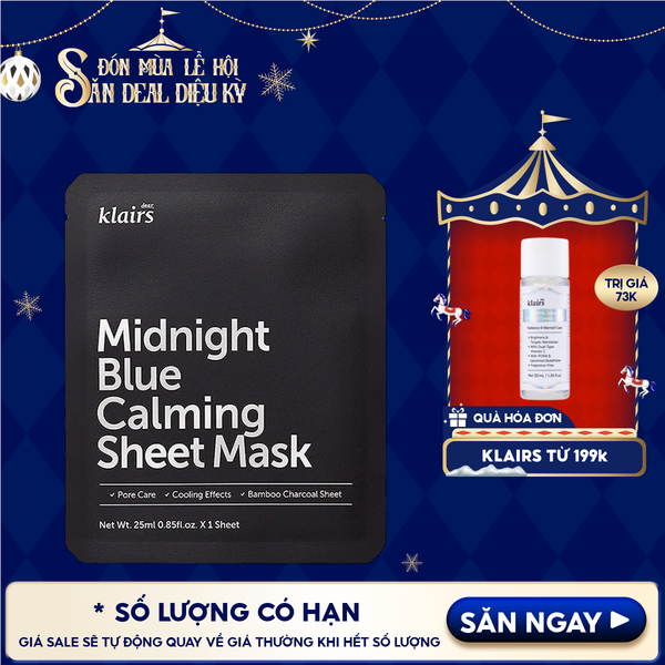  Mặt Nạ Klairs Làm Dịu, Hỗ Trợ Giảm Kích Ứng, Phục Hồi Da Midnight Blue Calming Sheet Mask 25ml 