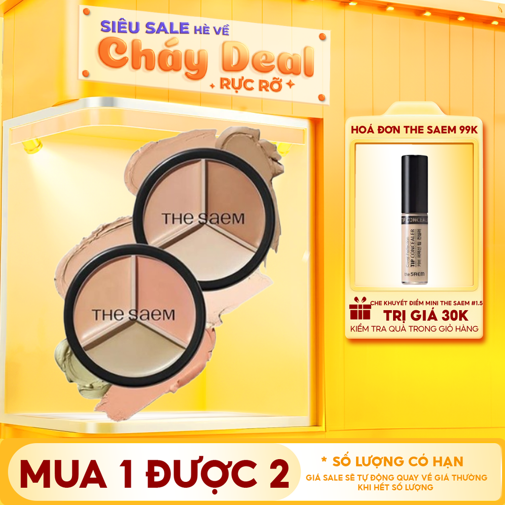 Che Khuyết Điểm Triệt Sắc, Che Phủ Cao The Saem Cover Perfection Triple Pot Concealer SPF28/PA+ 4.5g