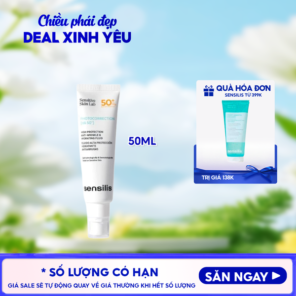  Kem Chống Nắng Sensilis Phổ Rộng Dưỡng Ẩm, Ngừa Lão Hóa Photocorrection [HA 50+] 50ml 