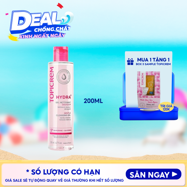  Sữa Rửa Mặt Dạng Gel Topicrem Không Chứa Xà Phòng Dành Cho Da Khô, Nhạy Cảm Gentle Cleansing Gel 200ml 