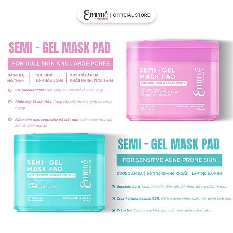 Toner Pad Emmié By Happyskin Dưỡng Ẩm, Làm Dịu Da, Hỗ Trợ Làm Sáng Da Semi-Gel Mask Pad