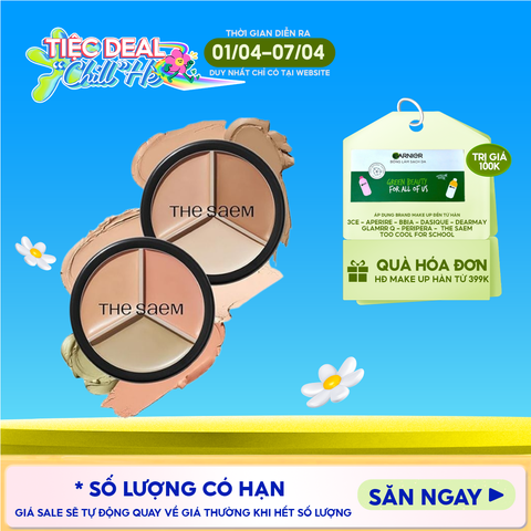 Che Khuyết Điểm Triệt Sắc, Che Phủ Cao The Saem Cover Perfection Triple Pot Concealer SPF28/PA+ 4.5g