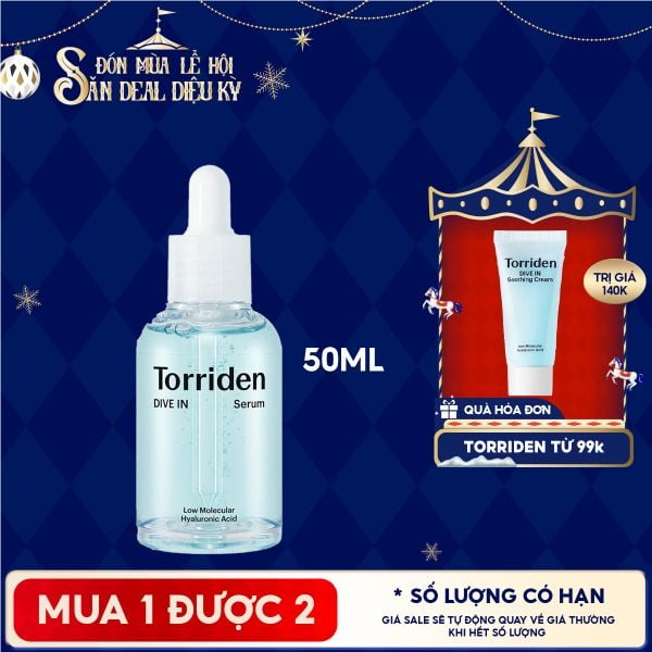  Serum Torriden Thuần Chay Cấp Ẩm, Làm Dịu Da Torriden Dive-In Low Molecular Hyaluronic Acid Serum 50ml 