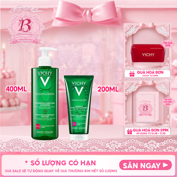  Gel Rửa Mặt Vichy Cho Da Dầu Mụn Làm Sạch Sâu, Giảm Nhờn Laboratoires Normaderm Intensive Purifying Cleanser 