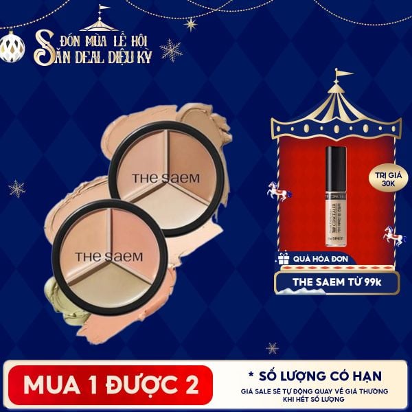  Che Khuyết Điểm Triệt Sắc, Che Phủ Cao The Saem Cover Perfection Triple Pot Concealer SPF28/PA+ 4.5g 