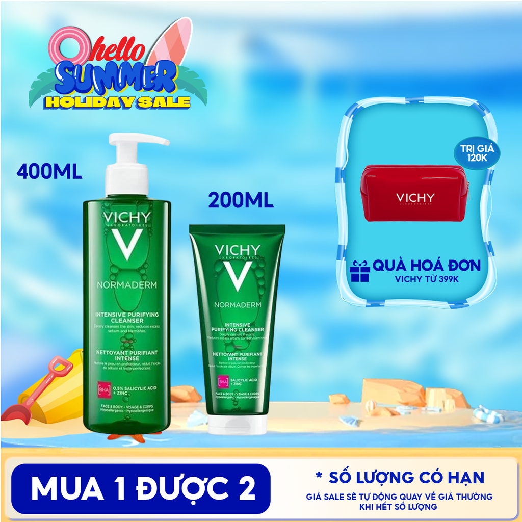 Gel Rửa Mặt Vichy Cho Da Dầu Mụn Làm Sạch Sâu, Giảm Nhờn Normaderm Phytosolution Intensive Purifying Gel