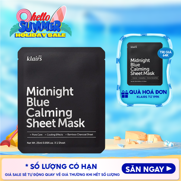  Mặt Nạ Klairs Làm Dịu, Hỗ Trợ Giảm Kích Ứng, Phục Hồi Da Midnight Blue Calming Sheet Mask 25ml 