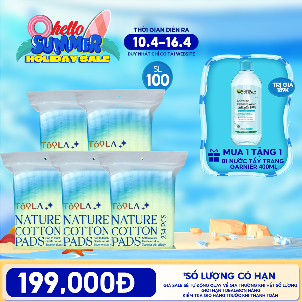 [ĐỘC QUYỀN - MUA 1 TẶNG 1] Set 5 Bông Tẩy Trang Mềm Mịn TOOLA 234 miếng TẶNG 1 Nước Tẩy Trang 400ML