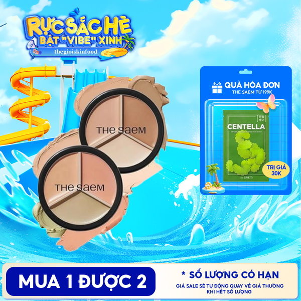  Che Khuyết Điểm Triệt Sắc, Che Phủ Cao The Saem Cover Perfection Triple Pot Concealer SPF28/PA+ 4.5g 