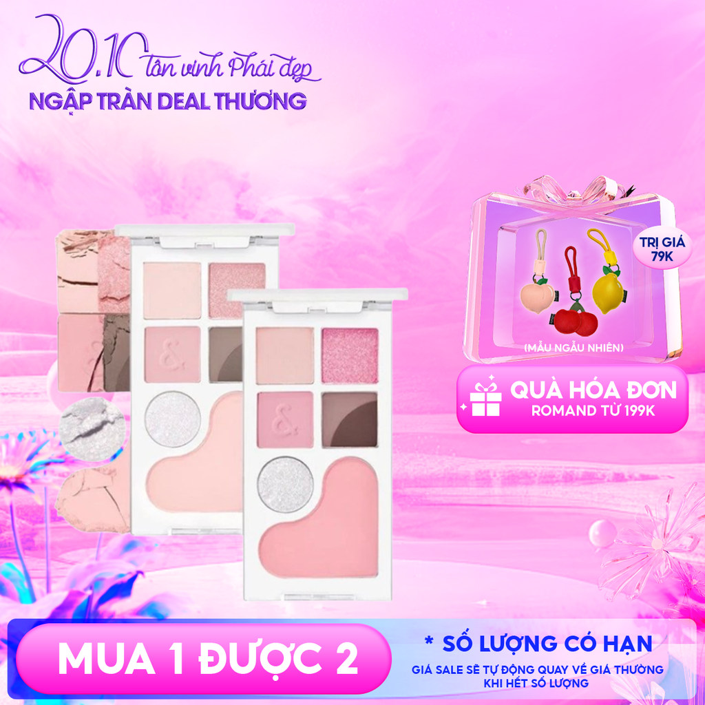 Bảng Phấn Mắt & Má Hồng Romand Ngọt Ngào, Lấp Lánh Bare Layer Palette 14g
