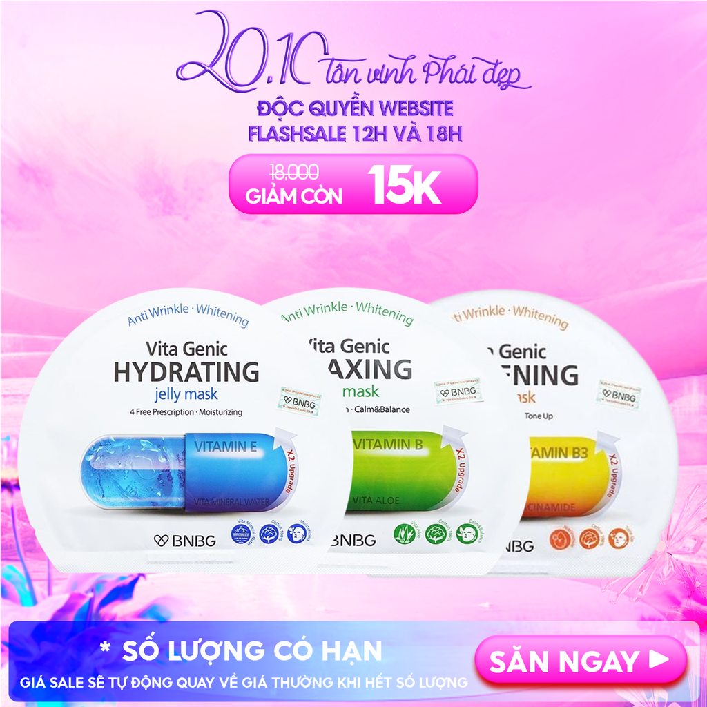 Mặt Nạ Miếng BNBG Dưỡng Ẩm, Hỗ Trợ Dưỡng Trắng, Cải Thiện Làn Da Hàn Quốc (Vitamin A, B, B3, E)