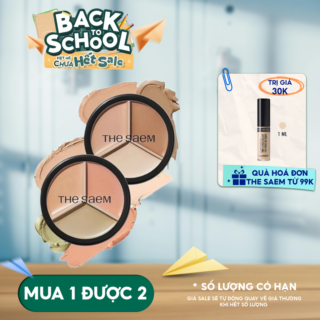 Che Khuyết Điểm Triệt Sắc, Che Phủ Cao The Saem Cover Perfection Triple Pot Concealer SPF28/PA+ 4.5g
