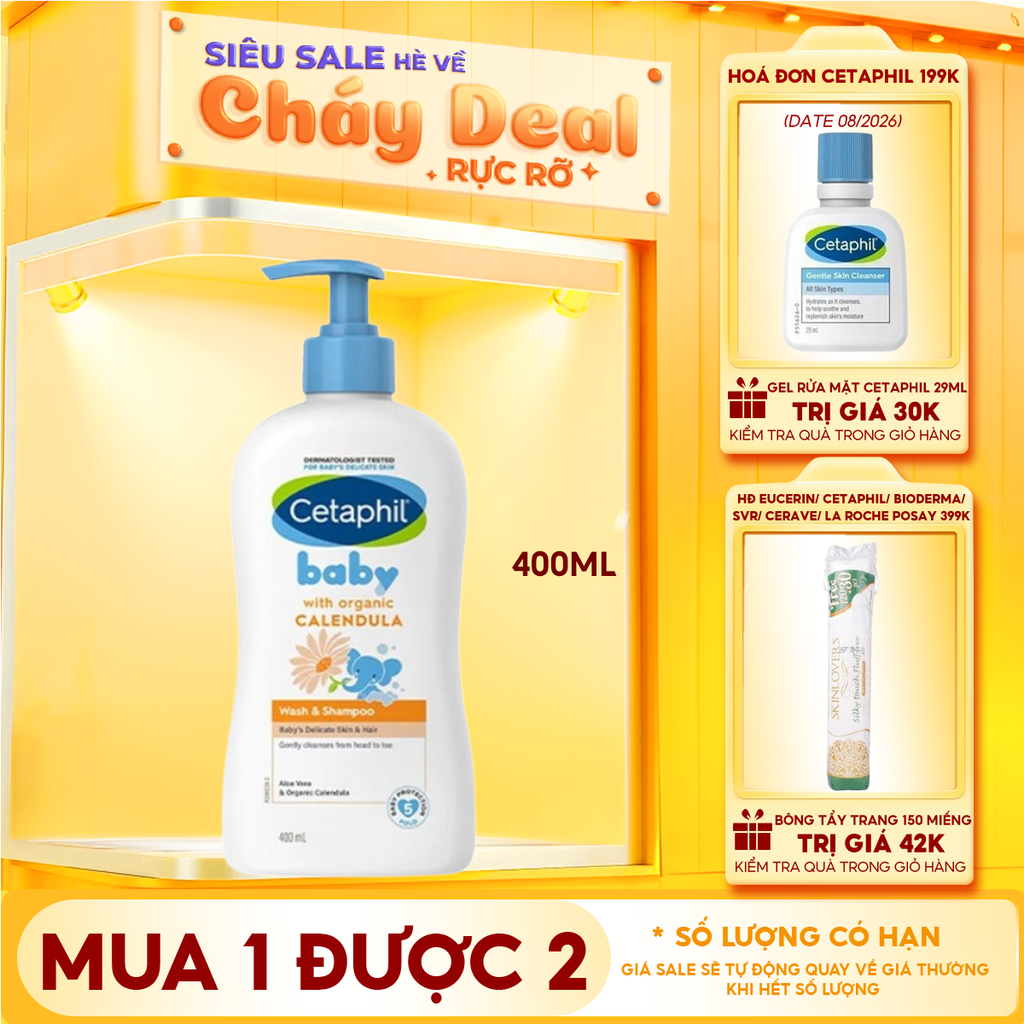 Sữa Tắm Gội Dịu Nhẹ Cho Bé Cetaphil Baby Wash & Shampoo With Organic Calendula 400ml