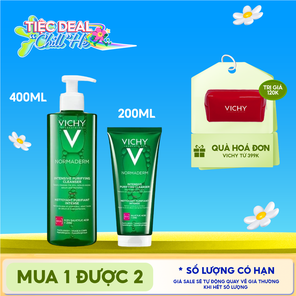 Gel Rửa Mặt Vichy Cho Da Dầu Mụn Làm Sạch Sâu, Giảm Nhờn Normaderm Phytosolution Intensive Purifying Gel