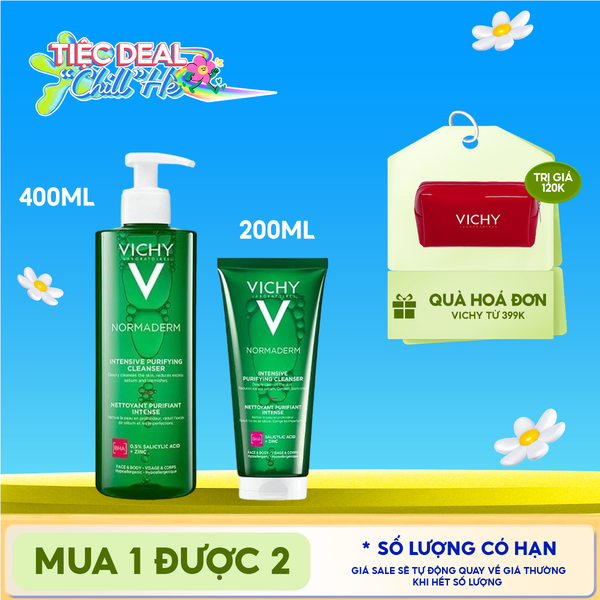  Gel Rửa Mặt Vichy Cho Da Dầu Mụn Làm Sạch Sâu, Giảm Nhờn Normaderm Phytosolution Intensive Purifying Gel 