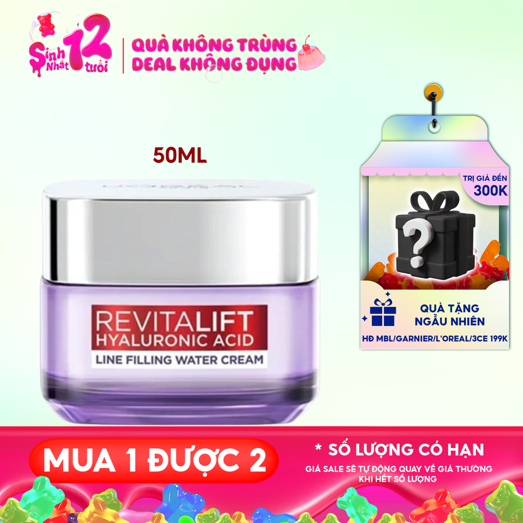 Kem Dưỡng L'oreal Cấp Ẩm, Cải Thiện Nếp Nhăn Revitalift Hyaluronic Acid Line Filling Water Cream