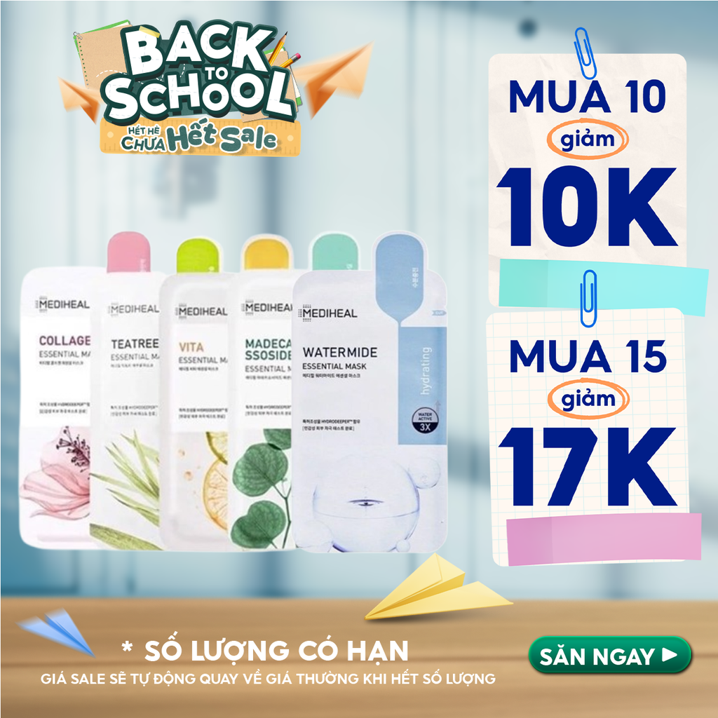 Mặt Nạ Miếng Mediheal Cấp Ẩm, Hỗ Trợ Dưỡng Trắng, Cải Thiện Nếp Nhăn Essential Mask (Teatree, Collagen, Vita, Placenta, Watermide, Madecassoside)