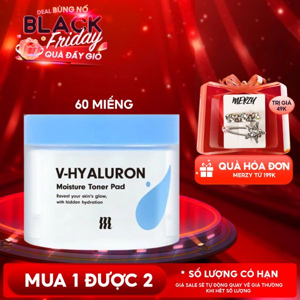  [60 Miếng] Toner Pad By Merzy Dưỡng Ẩm, Tẩy Da Chết Dịu Nhẹ V-Hyaluronic Acid Moisture Toner Pad 120g 