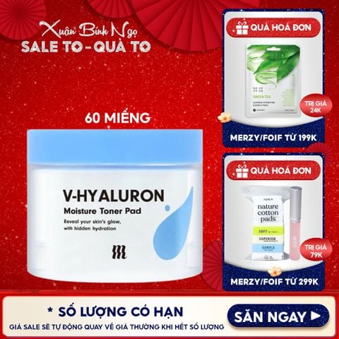 [60 Miếng] Toner Pad By Merzy Dưỡng Ẩm, Tẩy Da Chết Dịu Nhẹ V-Hyaluronic Acid Moisture Toner Pad 120g