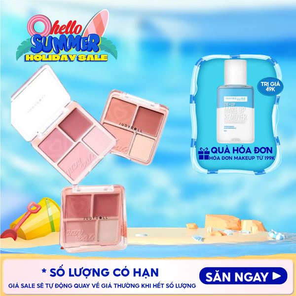  Bảng Phấn Má Hồng Judydoll Bắt Sáng 4 Ô Tông Lì Đa Năng Blush&Highlight Palette 9g 