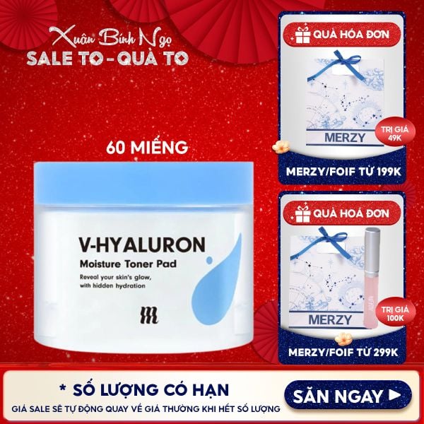  [60 Miếng] Toner Pad By Merzy Dưỡng Ẩm, Tẩy Da Chết Dịu Nhẹ V-Hyaluronic Acid Moisture Toner Pad 120g 