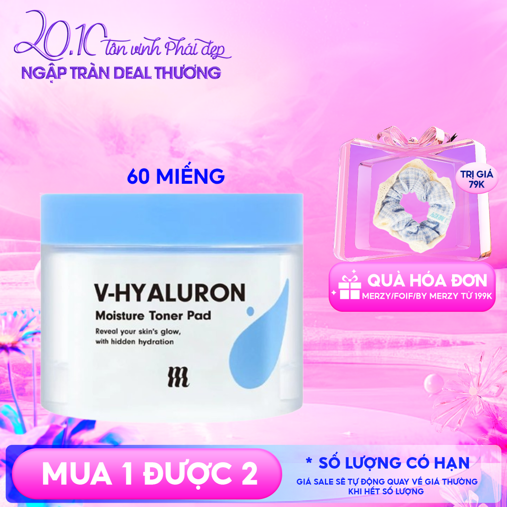 [60 Miếng] Toner Pad By Merzy Dưỡng Ẩm, Tẩy Da Chết Dịu Nhẹ V-Hyaluronic Acid Moisture Toner Pad 120g