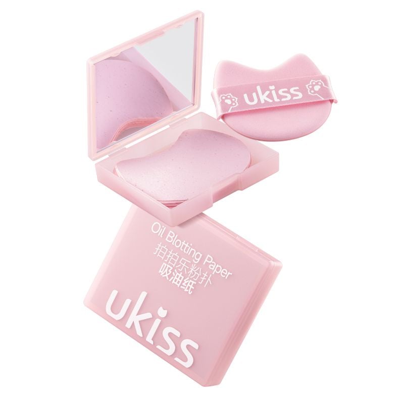 [100 Tờ] Giấy Thấm Dầu UKISS Hương Hoa Hồng Kèm Gương Và Bông Phấn