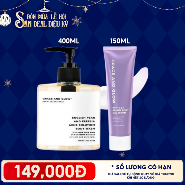  Combo Grace And Glow: Sữa Tắm Dưỡng Ẩm, Trắng Da, Tẩy Tế Bào Chết 400ml + Sữa Dưỡng Thể Dạng Gel Black Opium White B3 Bright Body 