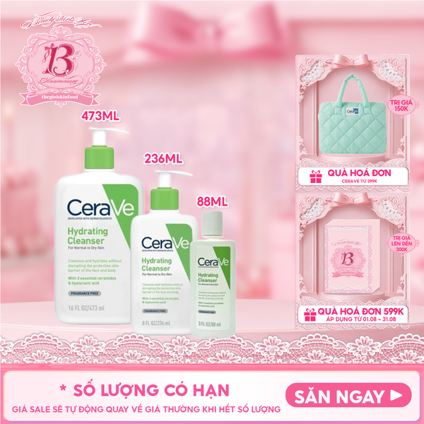  Sữa Rửa Mặt Cerave Dưỡng Ẩm, Làm Sạch Sâu Dành Cho Da Thường & Da Khô Developed With Dermatologists Hydrating Cleanser 