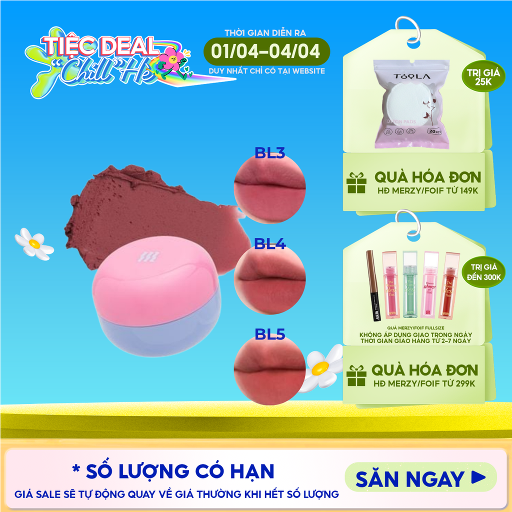 Son Kem Bùn Merzy Kiêm Má Hồng Mờ Lì, Mịn Mượt Như Bơ Dạng Hũ Blurry Lip Mousse 6g