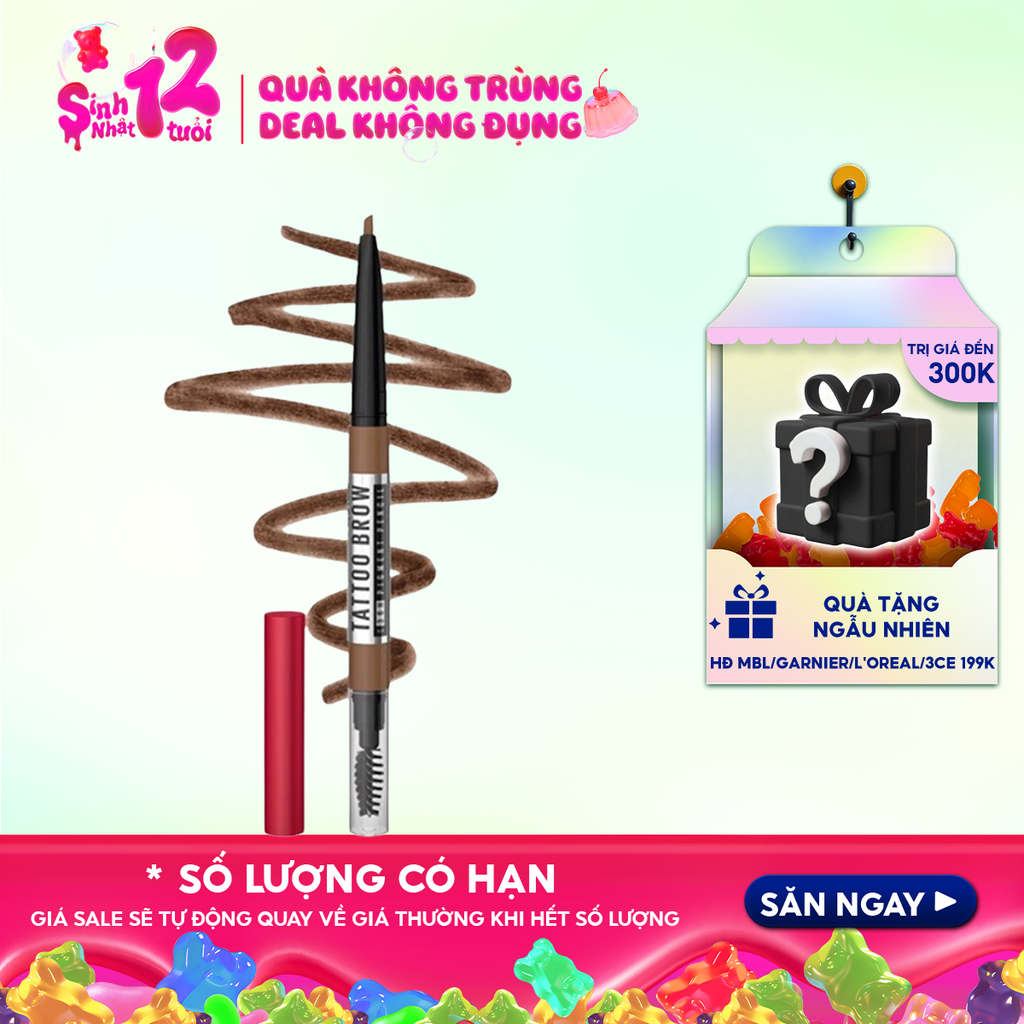 Chì Kẻ Mày Maybelline Lâu Trôi, Dễ Kẻ, Lên Màu Chuẩn Tattoo Brow Up To 36H Pigment Pencil 0.25g