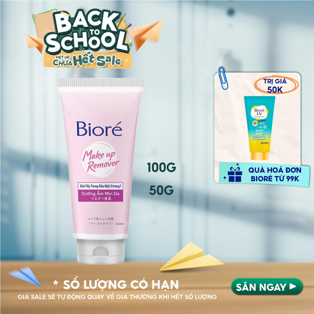 Sữa Tẩy Trang Rửa Mặt 3 Trong 1 Bioré Dưỡng Ẩm Mịn Da