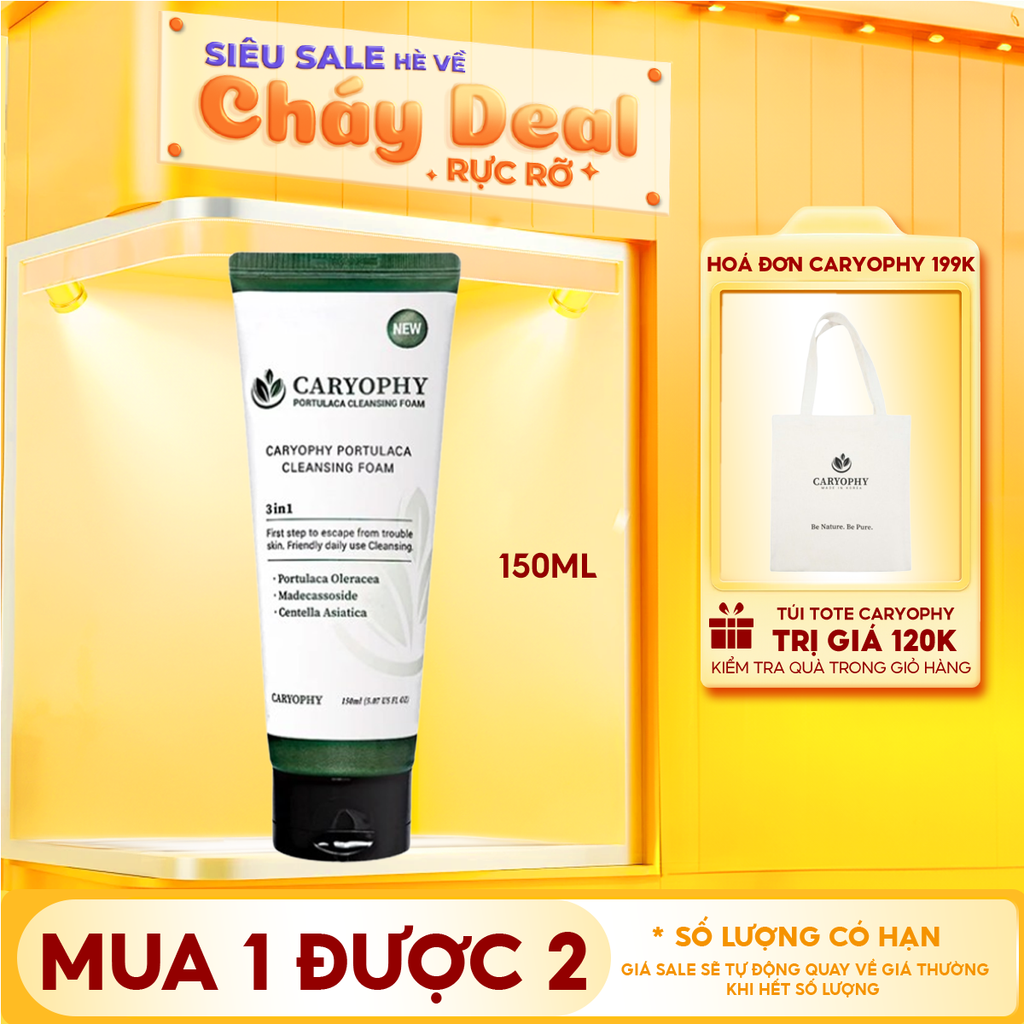Sữa Rửa Mặt Caryophy Làm Sạch Sâu, Phục Hồi Da Portulaca Cleansing Foam 150ml