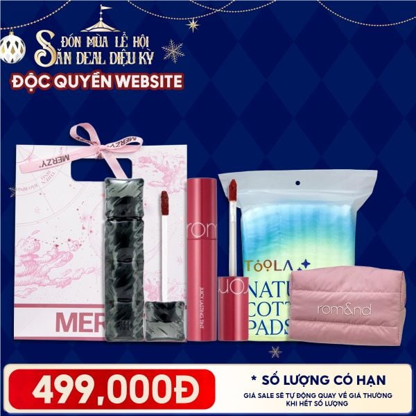  Túi Quà Giáng Sinh 499K: 1 Son Merzy + 1 Son Romand + 1 Bông Tẩy Trang 234M + 1 Túi Makeup + Túi 