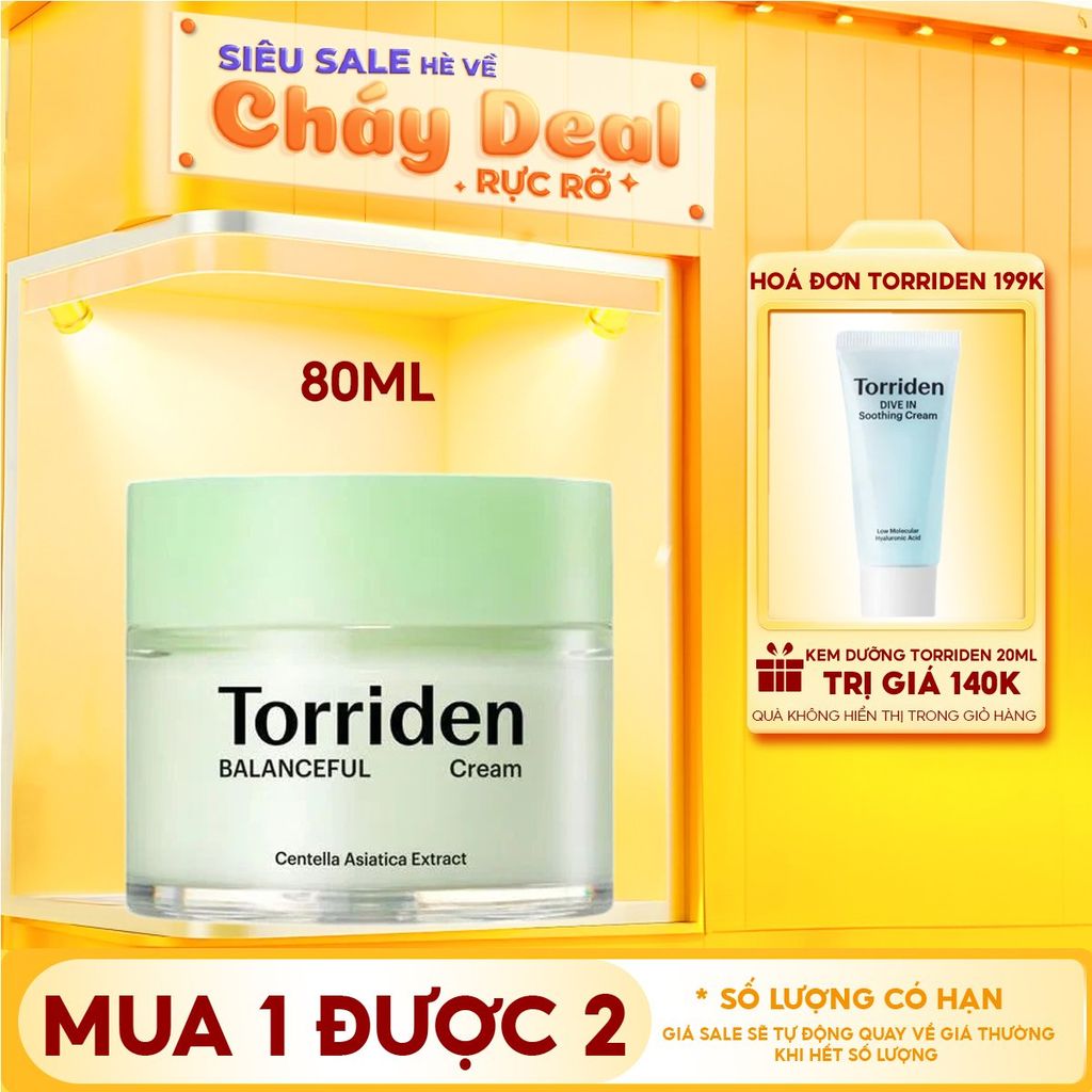 Kem Dưỡng Torriden Cấp Ẩm, Làm Dịu Da Chiết Xuất Rau Má Balanceful Cica Cream 80ml