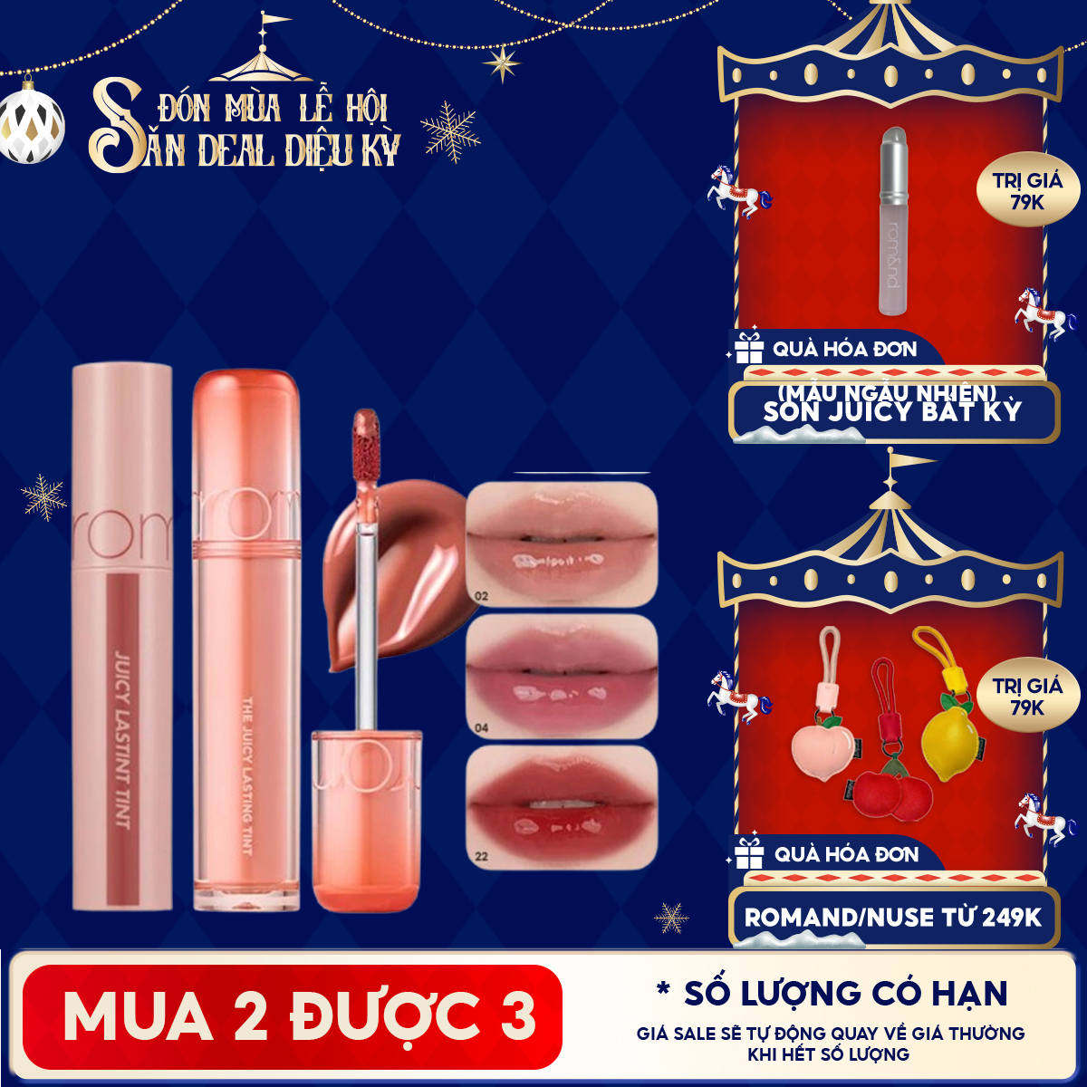 NEW Màu 1-39 Son Tint Lì Romand Căng Bóng The Juicy Lasting Tint