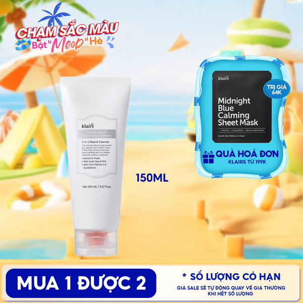  Sữa Rửa Mặt Klairs Hỗ Trợ Làm Sáng Da, Cải Thiện Lỗ Chân Lông Freshly Juiced Vitamin Mask Cleanser 150ml 