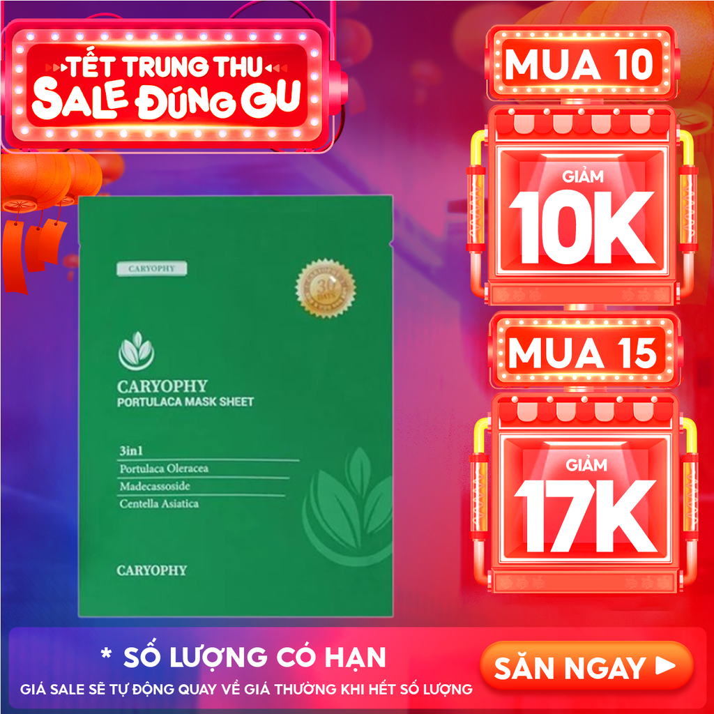 Mặt Nạ Miếng Caryophy Làm Dịu, Hỗ Trợ Phục Hồi Dành Cho Da Dầu Mụn Portulaca Mask Sheet
