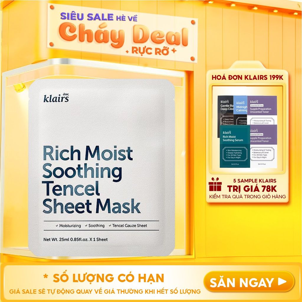 Mặt Nạ Klairs Dưỡng Ẩm, Bảo Vệ Da Khỏe Mạnh Rich Moist Soothing Tencel Sheet Mask