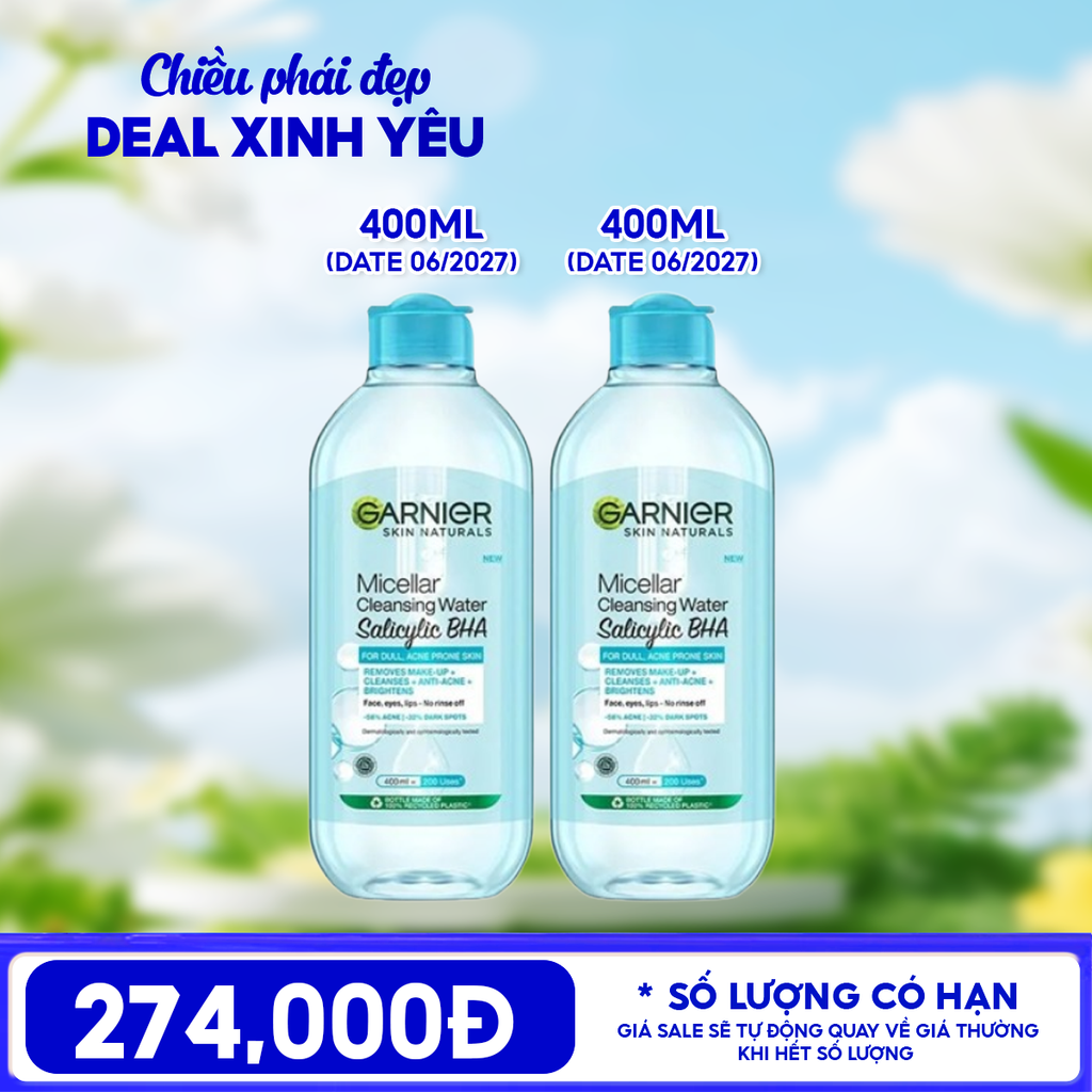 Combo 2 Sản Phẩm Garnier Nước Tẩy Trang Garnier Làm Sạch Sâu Micellar Cleansing Water