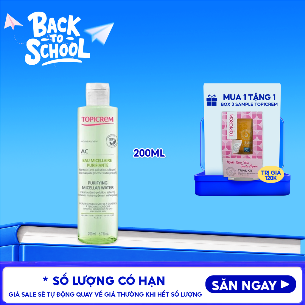Nước Tẩy Trang Topicrem Làm Sạch Sâu, Dành Cho Da Hỗn Hợp Dầu, Mụn AC Purifying Micellar Water 200ml