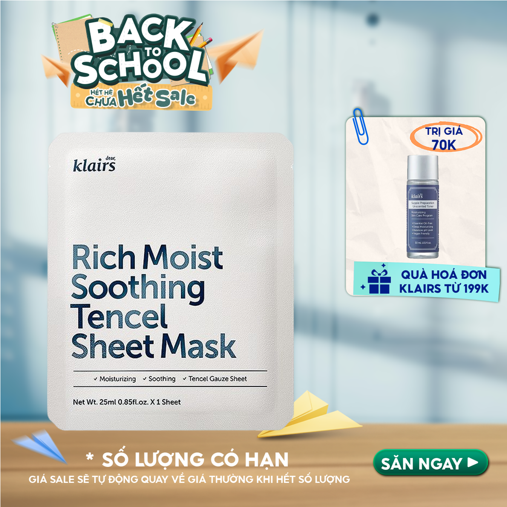Mặt Nạ Klairs Dưỡng Ẩm, Bảo Vệ Da Khỏe Mạnh Rich Moist Soothing Tencel Sheet Mask