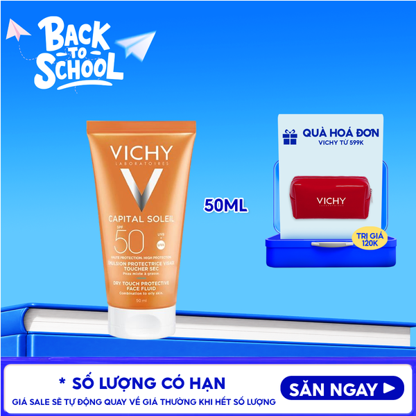  Kem Chống Nắng Vichy Cho Da Dầu, Không Nhờn Rít Capital Soleil Dry Touch Face Fluid SPF50+ 50ml 