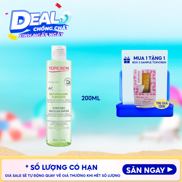  Nước Tẩy Trang Topicrem Làm Sạch Sâu, Dành Cho Da Hỗn Hợp Dầu, Mụn AC Purifying Micellar Water 200ml 