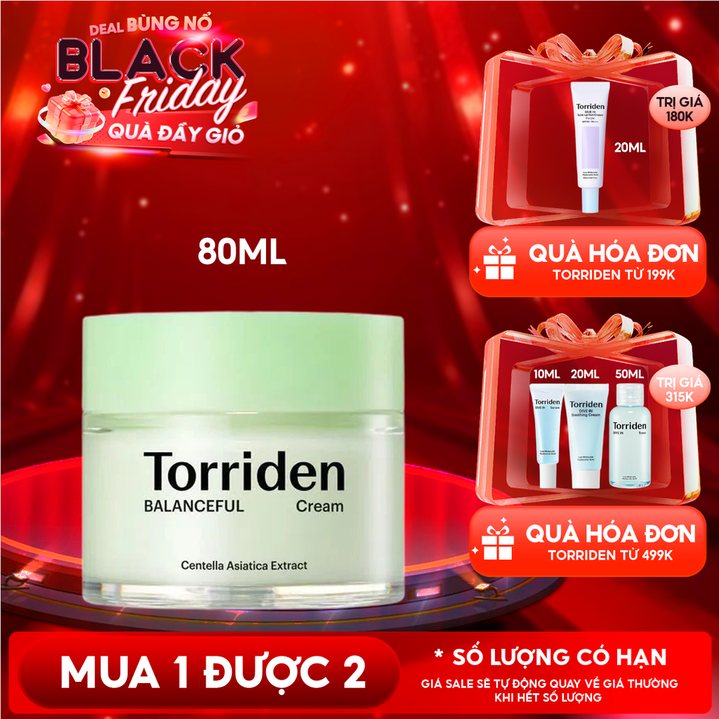 Kem Dưỡng Torriden Cấp Ẩm, Làm Dịu Da Chiết Xuất Rau Má Balanceful Cica Cream 80ml